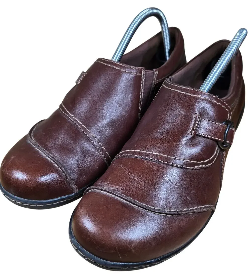 Women's Clarks Bendables Ashland Alpine Slip-On Loafers Brown Leather Womens 9.5